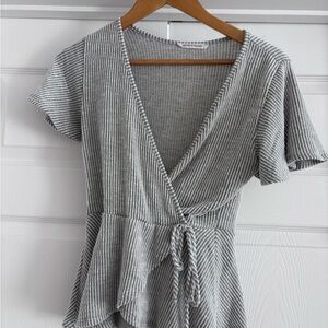 Caution To The Wind Black and White Striped Wrap Blouse